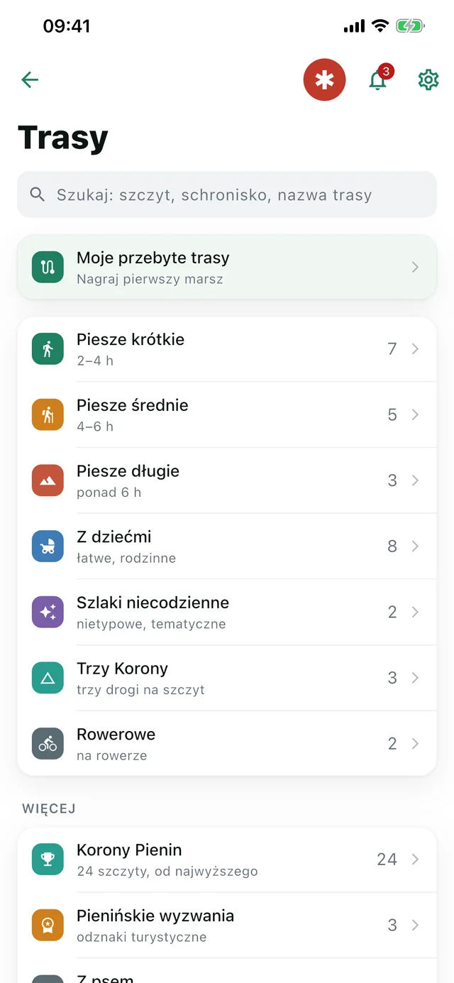 Kategorie tras — Ten sam podział co na tej stronie — od krótkich wyjść po pienińskie wyzwania.
